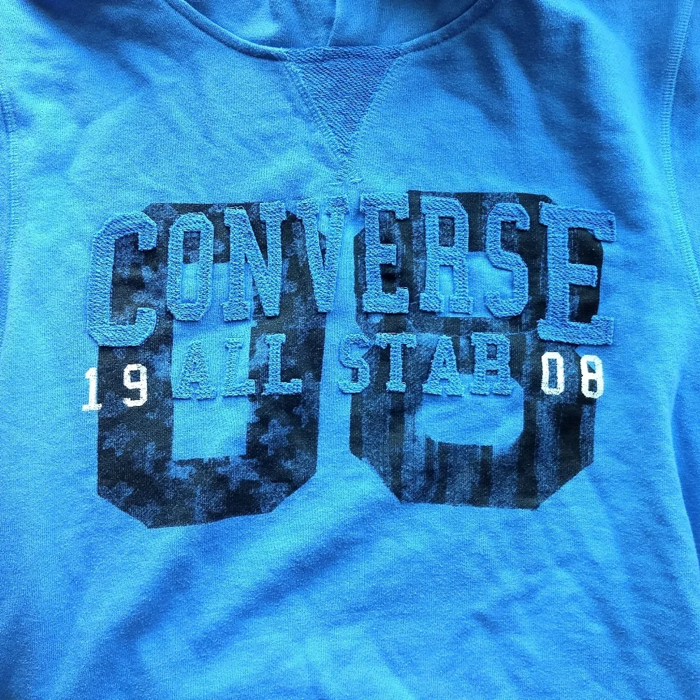 Converse All Star Blue Hooded Short Sleeve Sweatshirt Size Large